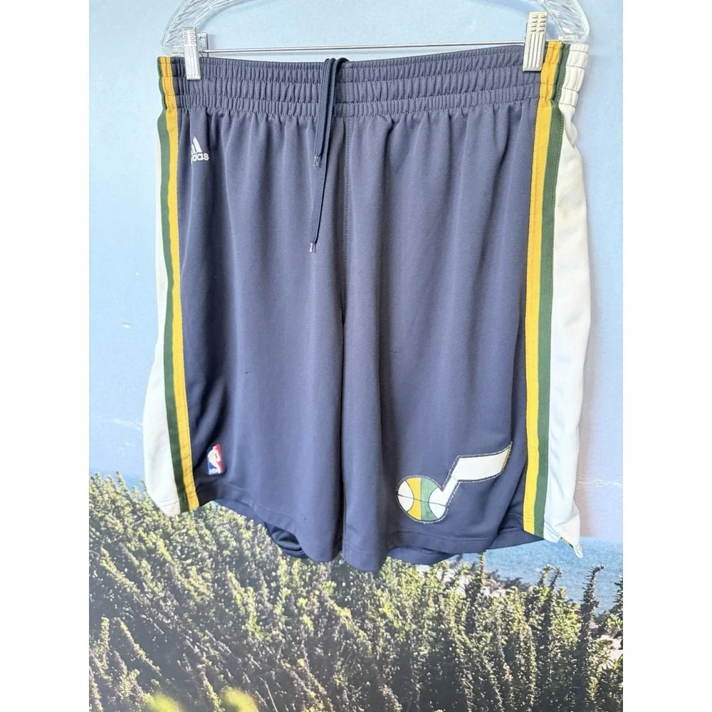 Utah‎ Jazz Shorts  XL Navy Adidas Authentics  NBA Basketball Long Adam Sandler
